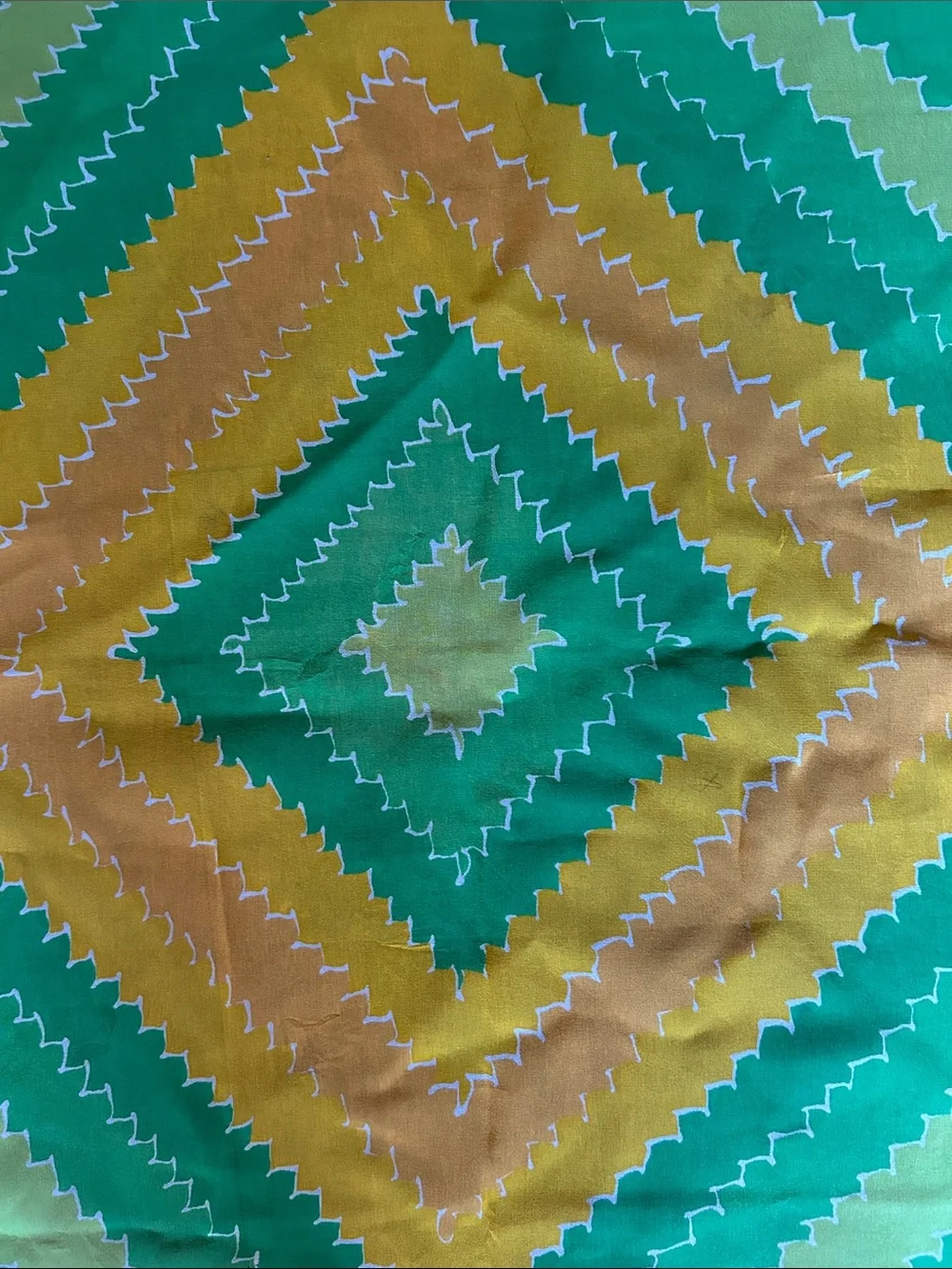 Vintage Silky Lightweight Green and Yellow Geometric Scarf